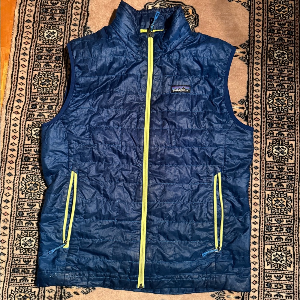 Patagonia Navy Vest with Lime Zippers